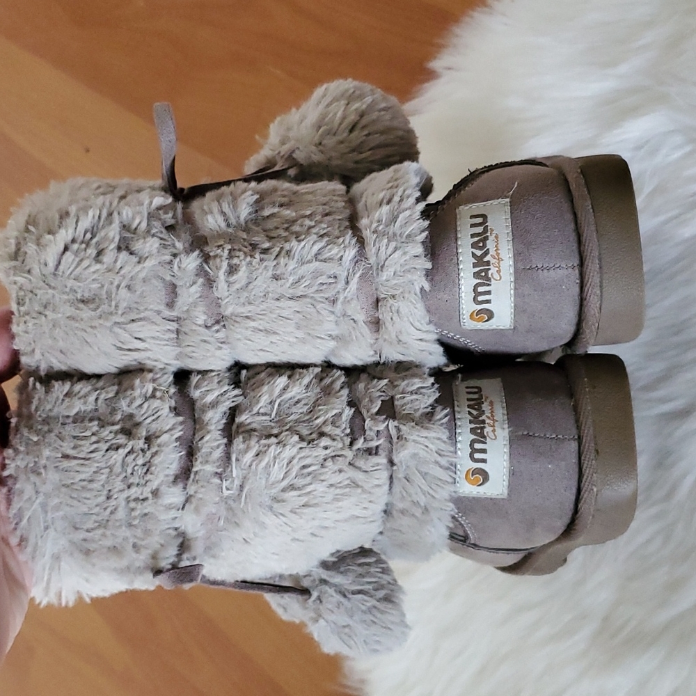 Makalu taupe girls zip up faux fur cozyland boots sz 12 - Picture 5 of 8